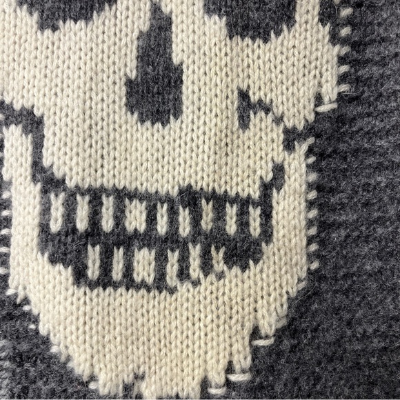 Skull Cashmere Chunky Knit Button Cardigan Sweater Colorblock Gray Oversized XS - Picture 7 of 13